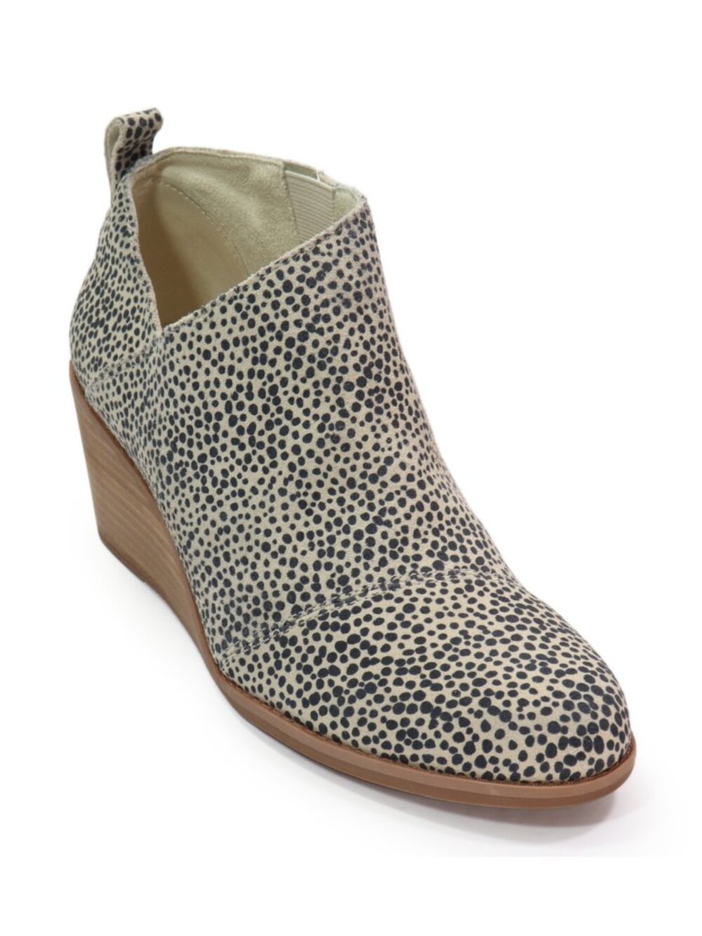 TOMS Ankle Bootie Marta Casual Wedge Heel Macadamia Mini Cheetah Suede Size 8.5